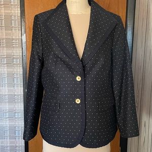Ann Klein size 12 black light wool/silk blend polka dot blazer
